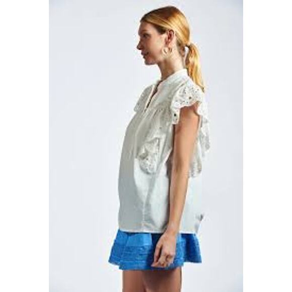 The Shirt Sleeveless Scarlett Cotton Top White Button Front Eyelet TS23J8003W XS - Picture 6 of 8